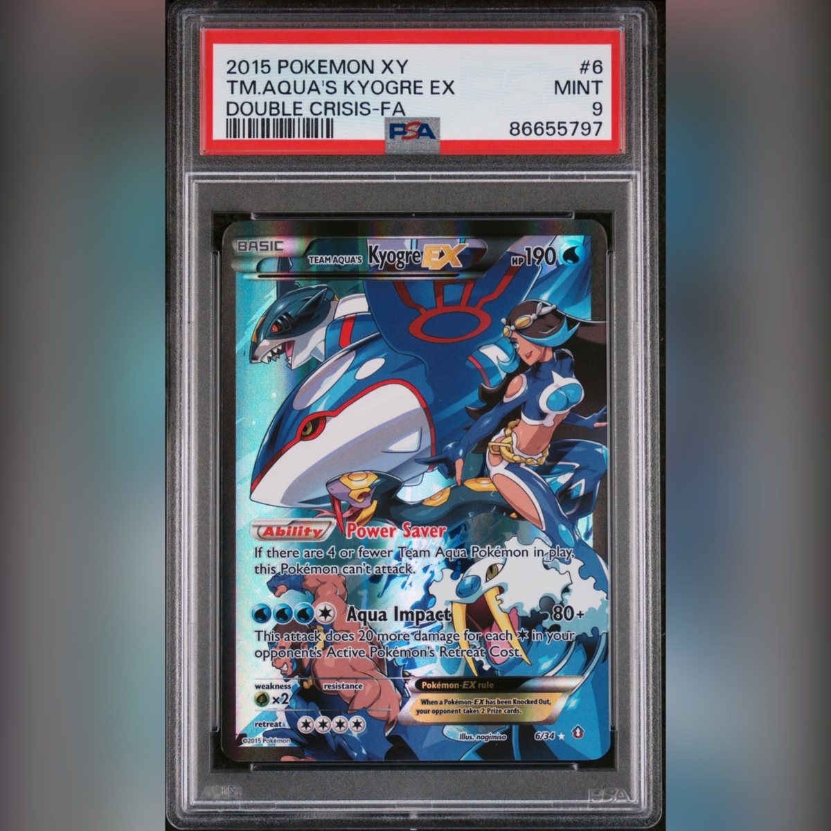 PSA 9 Team Aqua's Kyogre EX holo Full Art 6/34 Double Crisis 2015 Pokemon Card – Photo 1
